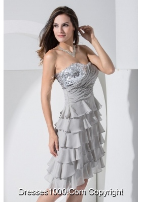 Gray Sweetheart Euching and Sequins Decorated Layers Prom Dress