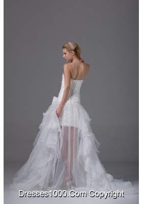 2013 A-line Strapless Ruching and Ruffles High-low Wedding Dress with Organza