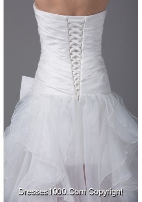 2013 A-line Strapless Ruching and Ruffles High-low Wedding Dress with Organza