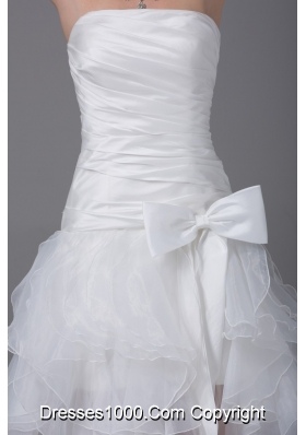 2013 A-line Strapless Ruching and Ruffles High-low Wedding Dress with Organza