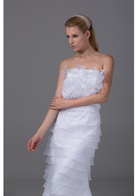 Column Strapless Ruffled Layers and Hand Made Flower Wedding Dresses