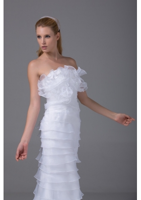 Column Strapless Ruffled Layers and Hand Made Flower Wedding Dresses