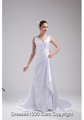 Column V-neck Ruching and Appliques Bridal Dress in 2013