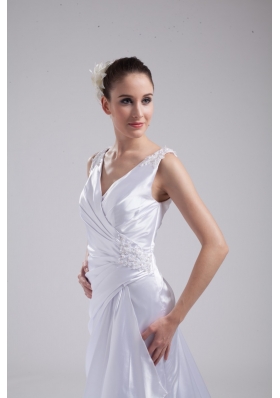 Column V-neck Ruching and Appliques Bridal Dress in 2013