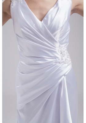 Column V-neck Ruching and Appliques Bridal Dress in 2013