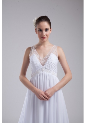 Empire V-neck Ruching and Appliques Chiffon Wedding Dress for Cheap