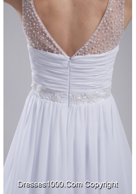 Empire V-neck Ruching and Appliques Chiffon Wedding Dress for Cheap