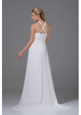 Simple Column Spaghetti Straps Court Train Wedding Dress