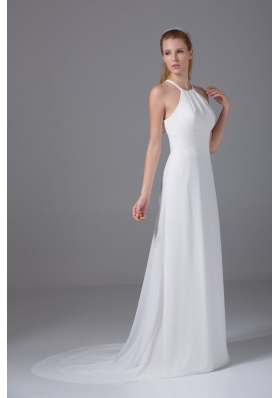 Simple Column Spaghetti Straps Court Train Wedding Dress