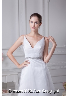 2013 Discount V-neck Short Wedding Dress with Beaded Decorate Waist