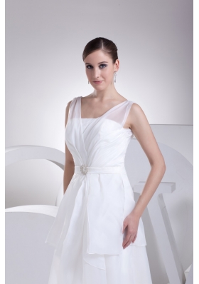 2013 Simple V-neck Beading and Ruching Chiffon Bridal Dress