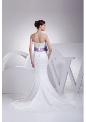 2013 Strapless Purple Sashes Mermaid Bridal Gown with Lace