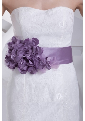 2013 Strapless Purple Sashes Mermaid Bridal Gown with Lace