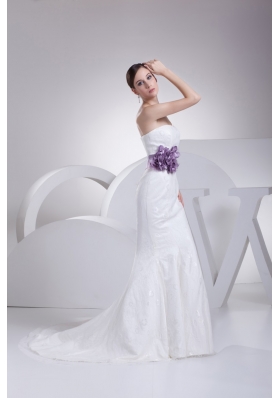 2013 Strapless Purple Sashes Mermaid Bridal Gown with Lace