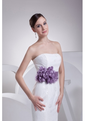 2013 Strapless Purple Sashes Mermaid Bridal Gown with Lace