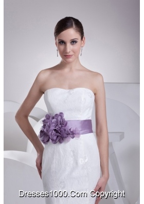 2013 Strapless Purple Sashes Mermaid Bridal Gown with Lace