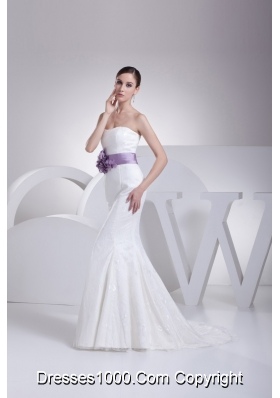 2013 Strapless Purple Sashes Mermaid Bridal Gown with Lace