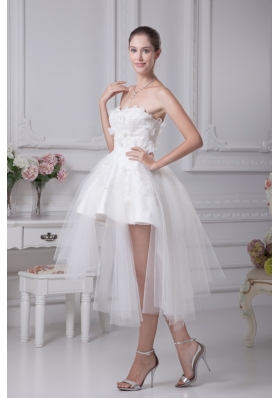 A-line Sweetheart Appliques Short Wedding Gowns with Satin and Tulle 2013