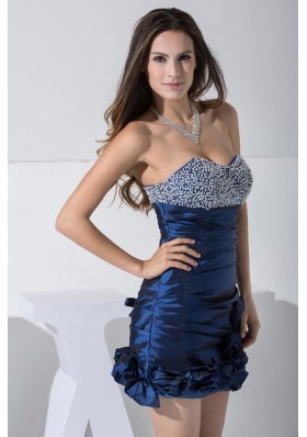 Beaded Sweetheart Mini-length Prom Dress with Ruching and Handle Flowers