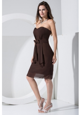 Brown Chiffon Empire Prom Dress with Bowknot and Pocket