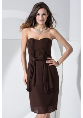 Brown Chiffon Empire Prom Dress with Bowknot and Pocket