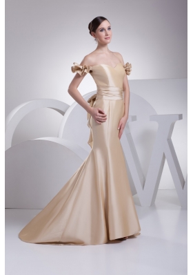 Champagne Off The Shoulder Mermaid Wedding Dress with Ruching in 2013