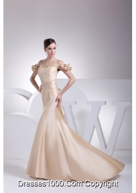 Champagne Off The Shoulder Mermaid Wedding Dress with Ruching in 2013