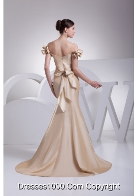 Champagne Off The Shoulder Mermaid Wedding Dress with Ruching in 2013