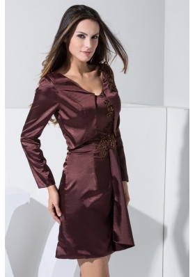 Column V-neck Long Sleeves Burgundy Prom Dress with Appliques