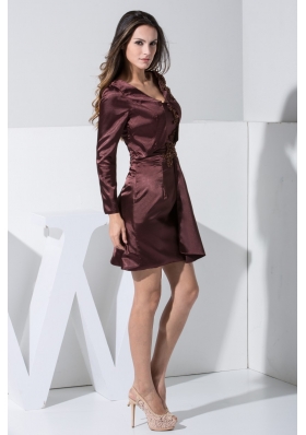 Column V-neck Long Sleeves Burgundy Prom Dress with Appliques