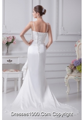 Coumn Spaghetti Straps Appliques Bridal Dress with Ruching