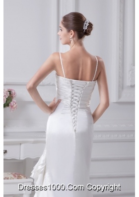 Coumn Spaghetti Straps Appliques Bridal Dress with Ruching