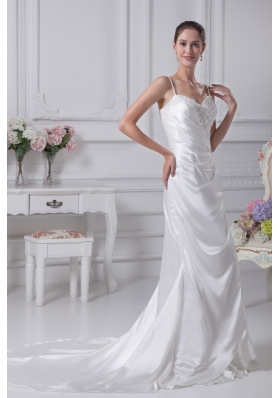 Coumn Spaghetti Straps Appliques Bridal Dress with Ruching