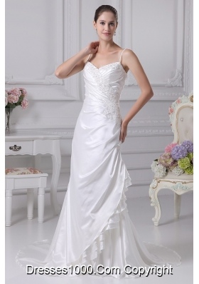 Coumn Spaghetti Straps Appliques Bridal Dress with Ruching