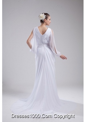 Empire V-neck long Sleeves Chiffon Wedding Dress in Spring