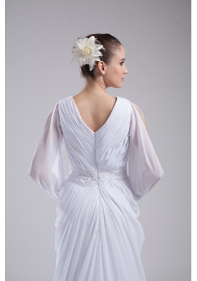 Empire V-neck long Sleeves Chiffon Wedding Dress in Spring