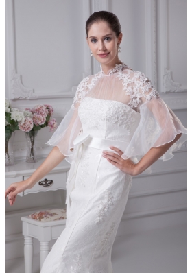 Mermaid High-neck Short Sleeves Wedding Dress with Lace and Sash