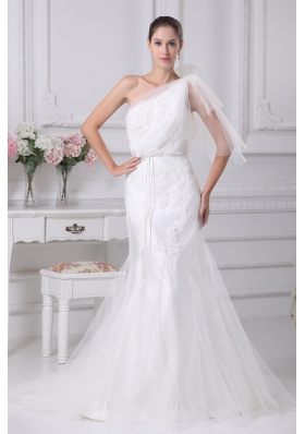 One Shoulder Sash Mermaid Wedding Dress with Tulle in 2013