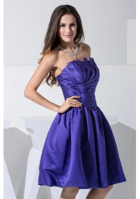 Ruche Decorated A-line Purple Prom Dress with Ruffled Strapless Neckline