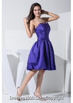 Ruche Decorated A-line Purple Prom Dress with Ruffled Strapless Neckline