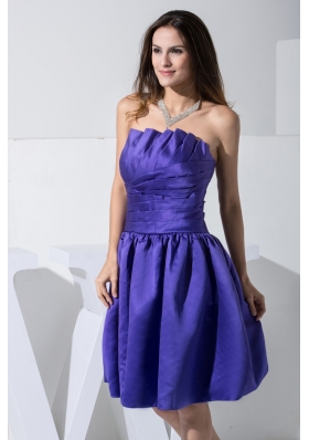 Ruche Decorated A-line Purple Prom Dress with Ruffled Strapless Neckline