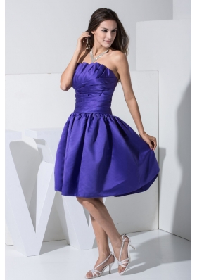 Ruche Decorated A-line Purple Prom Dress with Ruffled Strapless Neckline