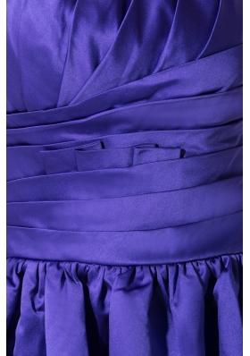 Ruche Decorated A-line Purple Prom Dress with Ruffled Strapless Neckline