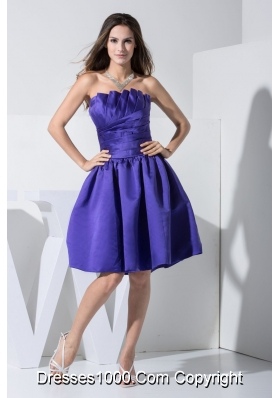 Ruche Decorated A-line Purple Prom Dress with Ruffled Strapless Neckline