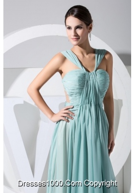 Ruching V-neck Watteau Train Prom Dress with Transparent Waist