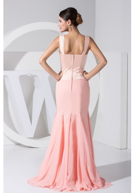 Satin Bodice Chiffon Mermaid Skirt Prom Dress For Weddings with Straps