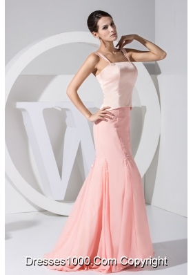 Satin Bodice Chiffon Mermaid Skirt Prom Dress For Weddings with Straps