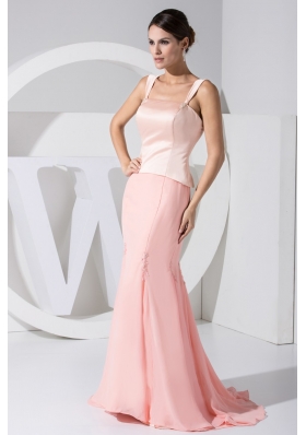 Satin Bodice Chiffon Mermaid Skirt Prom Dress For Weddings with Straps