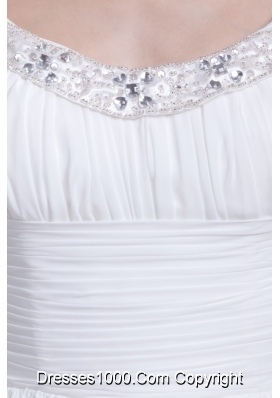 Simple Scoop Beading Bridal Dress with Ruching for Wedding Party