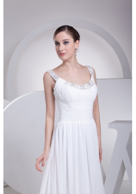 Simple Scoop Beading Bridal Dress with Ruching for Wedding Party